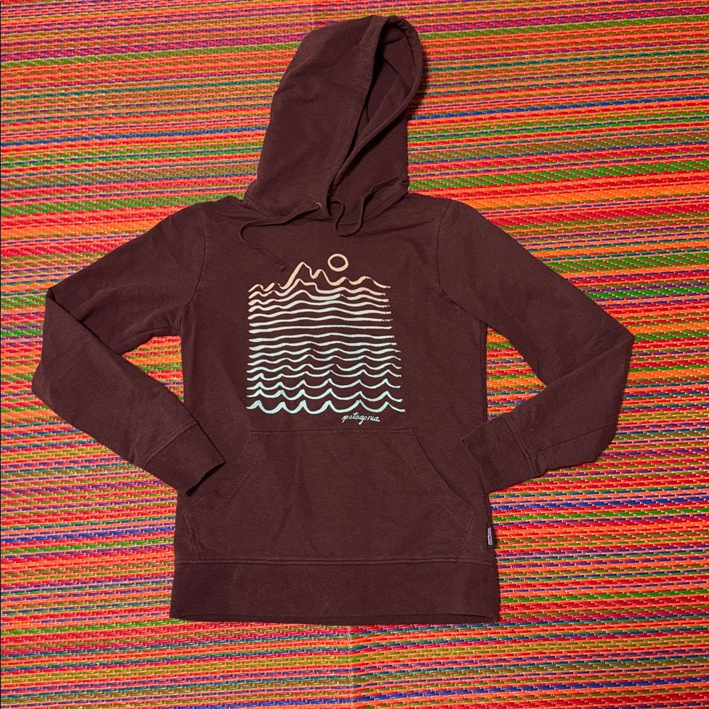 Patagonia Maroon Hoodie with Wave Graphic